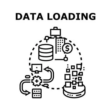 Data loading concept system transferring digital information Illustrazione stock
