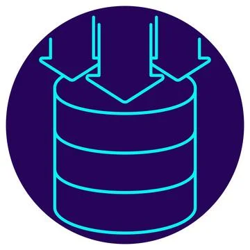 Data Loading Icon. Minimalistic neon outline on a dark blue round background Stock Illustration