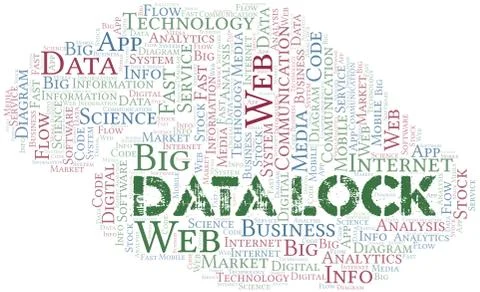 Data Lock vector word cloud, made with text only. Illustrazione stock