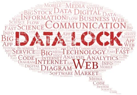 Data Lock vector word cloud, made with text only. Illustrazione stock