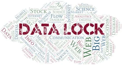 Data Lock vector word cloud, made with text only. Illustrazione stock