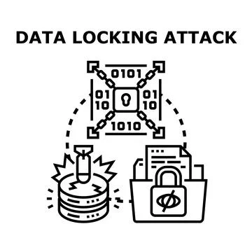 Data locking attack blocking access to confidential digital information Stock Illustration