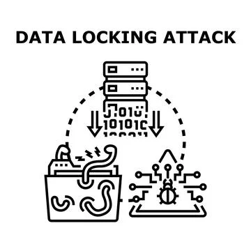 Data locking attack securing digital information system infrastructure Stockillustratie