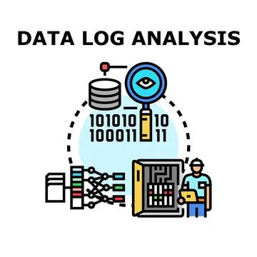 Data log analysis accessing information system server Stock Illustration