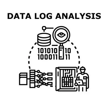 Data log analysis accessing information system server Stock Illustration