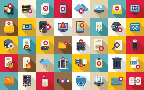 Data loss icons set flat vector. Cloud access key Stock Illustration