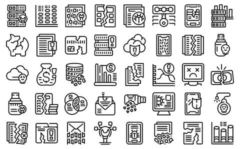 Data loss icons set outline vector. Cloud access Illustrazione stock