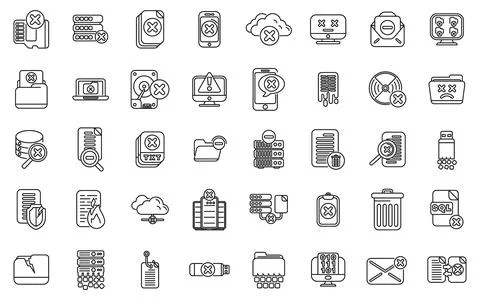 Data loss icons set outline vector. Cloud access key Stock Illustration