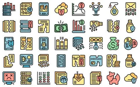 Data loss icons set vector color flat Stock Illustration