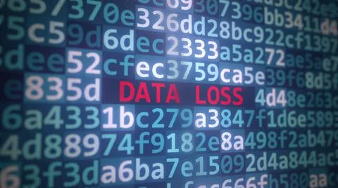 DATA LOSS text and program code on the computer screen. 3D rendering 库存插图