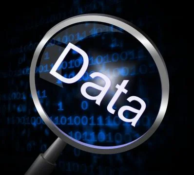 Data magnifier indicating knowledge magnification and searching Illustrazione stock