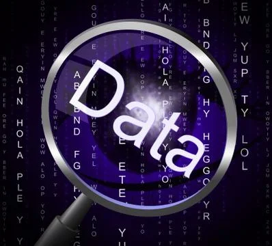 Data magnifier meaning information search and bytes Stock Illustration