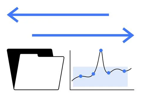 Data Management and Analysis Concept with Arrows, Folder, and Graph Elements イラスト素材