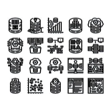 Data management and analysis isometric line icons イラスト素材