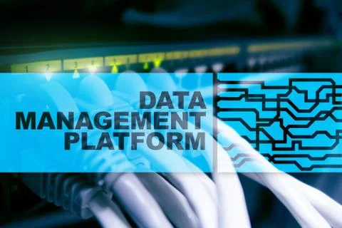 Data management and analysis platform concept on server room background. Stock Illustration