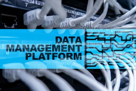 Data management and analysis platform concept on server room background. Stock Illustration