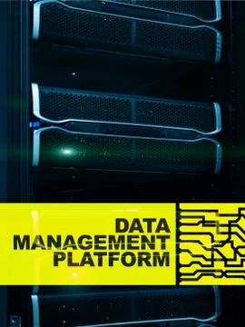 Data management and analysis platform concept on server room background. Stock Illustration