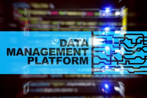 Data management and analysis platform concept on server room background. Stock Illustration