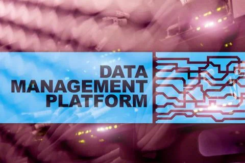 Data management and analysis platform concept on server room background. Stock Photos
