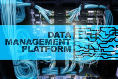Data management and analysis platform concept on server room background. Foto stock