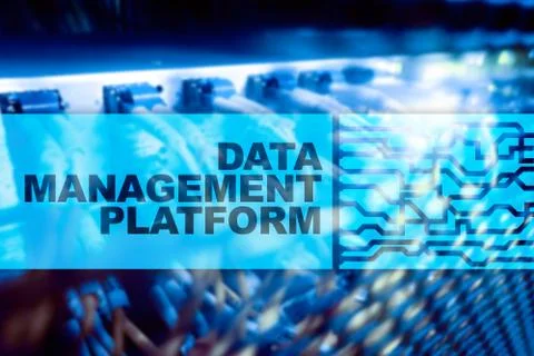 Data management and analysis platform concept on server room background. 写真素材