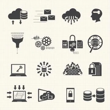 Data management and analytic icons set. Vector Stock Illustration