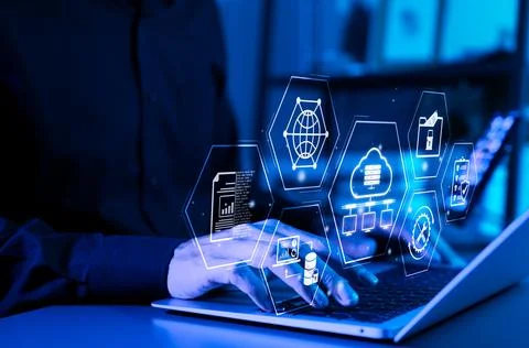 Data Management and Cloud Technology Concept. Foto stock