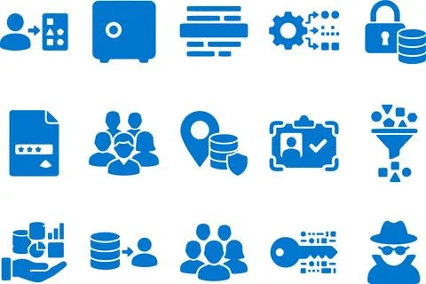 Data Management and Cybersecurity Blue Icon Collection for Digital Infrastr.. Stockillustratie