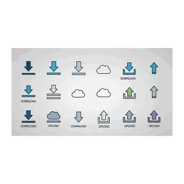 Data management and file upload download interface icon set for web applicati 库存插图
