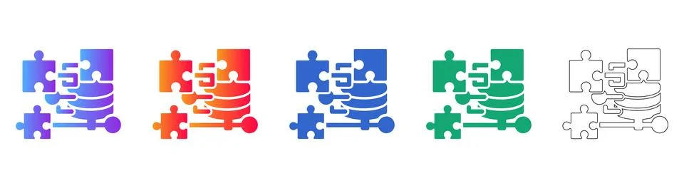 Data Management and Puzzle Integration Icons Stock Illustration