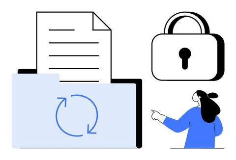Data Management and Security with Document Syncing and Protection Stock Illustration