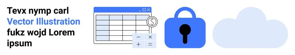Data Management and Security with Spreadsheet, Lock Symbol, and Cloud Icon Stock Illustration