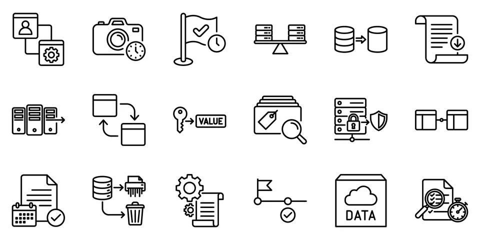 Data Management And Server Technology Outline Line Icon Set Vector 스톡 일러스트