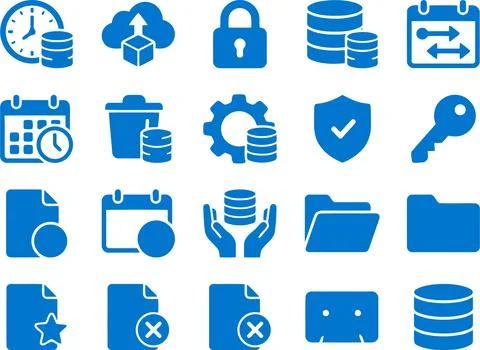 Data Management and Storage Digital Icon Set for Computing and Cloud Systems Stock Illustration
