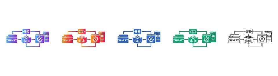 Data Management and Synchronization Flow Icons Stock Illustration