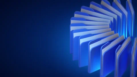 Data Management Background with Blue Digital Folders and Documents Stock Footage 337186886