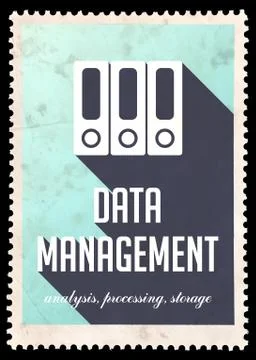 Data Management on Blue in Flat Design. Illustrazione stock