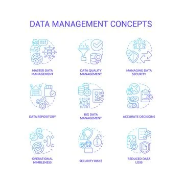 Data management blue gradient concept icons set 스톡 일러스트