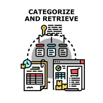 Data management categorizing and retrieving information concept Stock Illustration