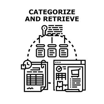 Data management categorizing and retrieving information concept Stockillustratie