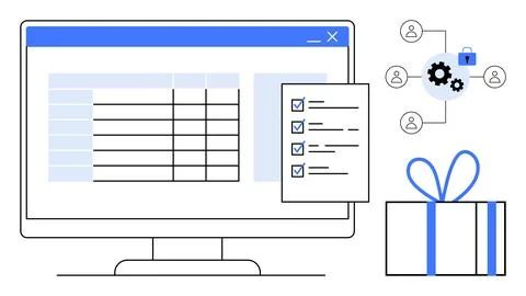 Data Management with Checklist and Reward System Enhances Team Collaboratio.. Stock Illustration