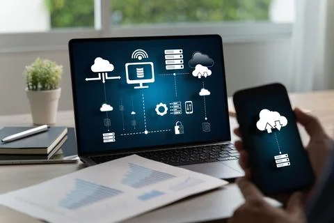 Data management cloud Data transfer file of between folder, Backup data Doc.. Stock Photos