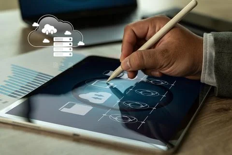 Data management cloud Data transfer file of between folder, Backup data Doc.. Stock Photos