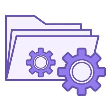 Data Management Color Icon. Vector Icon of Folder with Files and Gears. Con.. Stock-Illustration