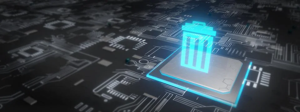 Data management with computer trash banner abstract background Illustrazione stock