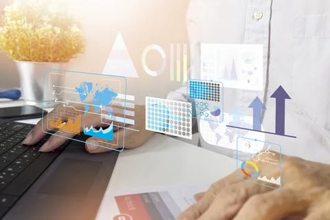 Data management concept, business data analysis, financial figures and comp.. Stock Illustration