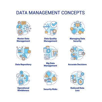 Data management concept icons set Stock Illustration