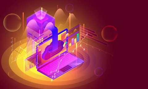 Data management concept with isometric illustration of cloud servers connec.. Stock Illustration
