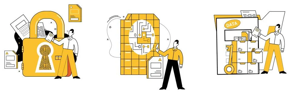 Data management. Data analytics is artist, painting insights on canvas Illustrazione stock