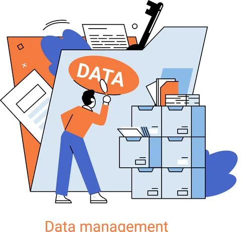 Data management, data center, business protection, rational storage of Illustrazione stock